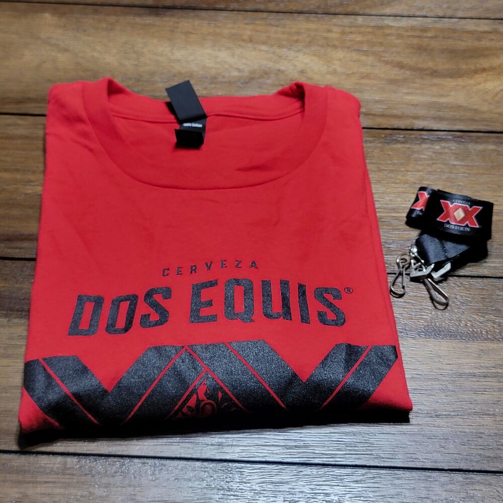 Dos Equis Red Unisex Tee (District) "XX" - Size Large & 36" Strap